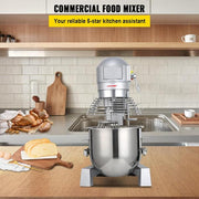 15 Qt. Commercial Food Mixer 3 Speeds Adjustable Spiral Mixer with Stainless Steel Bowl for Schools Bakeries