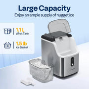 8. 7 in. 33 lbs. Countertop Nugget/Pebble Ice Maker with Self-Cleaning in Silver