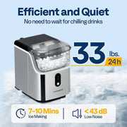 8. 7 in. 33 lbs. Countertop Nugget/Pebble Ice Maker with Self-Cleaning in Silver
