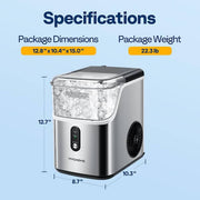 8. 7 in. 33 lbs. Countertop Nugget/Pebble Ice Maker with Self-Cleaning in Silver