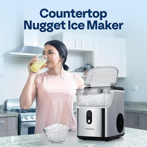 8. 7 in. 33 lbs. Countertop Nugget/Pebble Ice Maker with Self-Cleaning in Silver