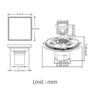 Rose Gold brass floor drain 4x4inch