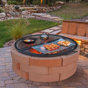 X-Marks Fire Pit Grill Grate, Foldable Round Cooking Grate, Heavy Duty Steel Campfire BBQ Grill Grid with Handle