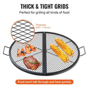X-Marks Fire Pit Grill Grate, Foldable Round Cooking Grate, Heavy Duty Steel Campfire BBQ Grill Grid with Handle