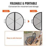 X-Marks Fire Pit Grill Grate, Foldable Round Cooking Grate, Heavy Duty Steel Campfire BBQ Grill Grid with Handle