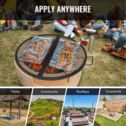 X-Marks Fire Pit Grill Grate, Foldable Round Cooking Grate, Heavy Duty Steel Campfire BBQ Grill Grid with Handle
