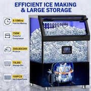 22.8 in. 350 LBS./24 H Half Size Cubes Built in/Freestanding Commercial Ice Maker With Self-Cleaning, Stainless Steel