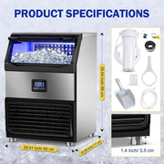 22.8 in. 350 LBS./24 H Half Size Cubes Built in/Freestanding Commercial Ice Maker With Self-Cleaning, Stainless Steel
