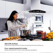 36 in. 900 CFM Island Mount wih LED Light and Glass Panel Range Hood in Stainless Steel