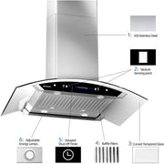 36 in. 900 CFM Island Mount wih LED Light and Glass Panel Range Hood in Stainless Steel