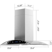 36 in. 900 CFM Island Mount wih LED Light and Glass Panel Range Hood in Stainless Steel
