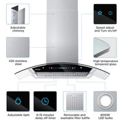 35.4 in. 900 CFM Ducted Island Mount Range Hood in Stainless Steel with LED Light and Glass Panel