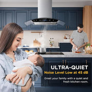 35.4 in. 900 CFM Ducted Island Mount Range Hood in Stainless Steel with LED Light and Glass Panel