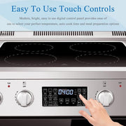 24 in. 4 Burner Elements Freestanding Electric Range in Stainless Steel with Air Fry, Rotisserie and True Convection