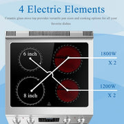24 in. 4 Burner Elements Freestanding Electric Range in Stainless Steel with Air Fry, Rotisserie and True Convection