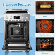 24 in. 4 Burner Elements Freestanding Electric Range in Stainless Steel with Air Fry, Rotisserie and True Convection