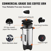 Commercial Coffee Urn 50 Cup Stainless Steel Coffee Dispenser Fast Brew