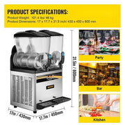 1055 oz. Commercial Slushy Machine 15L x 2 Tanks Frozen Drink Machine Snow Cone Machine Margarita Machine 1000W