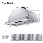 36in. 900 CFM Convertible Insert Range Hood Stainless Steel with Baffle Filters, Removeble LED and Gesture Control