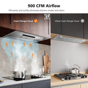 36in. 900 CFM Convertible Insert Range Hood Stainless Steel with Baffle Filters, Removeble LED and Gesture Control