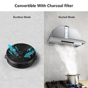 36in. 900 CFM Convertible Insert Range Hood Stainless Steel with Baffle Filters, Removeble LED and Gesture Control