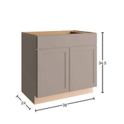 Courtland 36 in. W x 24 in. D x 34.5 in. H Assembled Shaker Sink Base Kitchen Cabinet in Sterling Gray