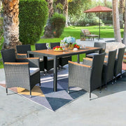 9-Piece Acacia and Wicker Outdoor Dining Set with Beige Cushions