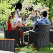 9-Piece Acacia and Wicker Outdoor Dining Set with Beige Cushions