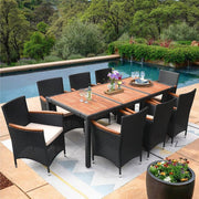 9-Piece Acacia and Wicker Outdoor Dining Set with Beige Cushions