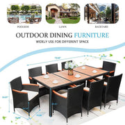 9-Piece Acacia and Wicker Outdoor Dining Set with Beige Cushions