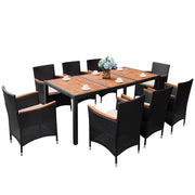 9-Piece Acacia and Wicker Outdoor Dining Set with Beige Cushions