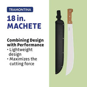18 in. Machete with Carbon Steel Blade and Wood Handle with Nylon Sheath