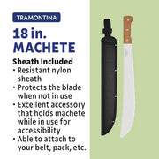18 in. Machete with Carbon Steel Blade and Wood Handle with Nylon Sheath