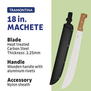 18 in. Machete with Carbon Steel Blade and Wood Handle with Nylon Sheath
