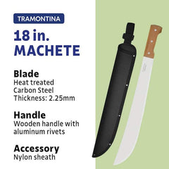 18 in. Machete with Carbon Steel Blade and Wood Handle with Nylon Sheath