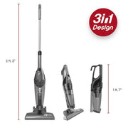 Ionvac Zip Vac 3-in-1 Bagless Corded HEPA Floor and Carpet Stick Vacuum in Gray