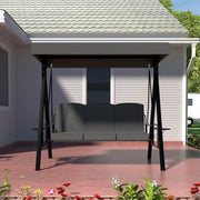 3-Person Metal Patio Swing Chair With Converting Canopy Porch Swing With Detachable Cushion and Side Trays, Dark