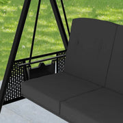 3-Person Metal Patio Swing Chair With Converting Canopy Porch Swing With Detachable Cushion and Side Trays, Dark