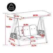 3-Person Metal Patio Swing Chair With Converting Canopy Porch Swing With Detachable Cushion and Side Trays, Dark