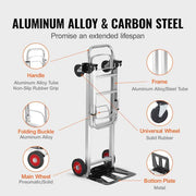 2-in-1 Aluminum Folding Hand Truck 400 lbs. Capacity heavy-duty Industrial Collapsible cart with Rubber Wheels