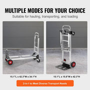 2-in-1 Aluminum Folding Hand Truck 400 lbs. Capacity heavy-duty Industrial Collapsible cart with Rubber Wheels