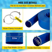 Discharge Hose 1-1/2 in. Dia x 105 ft. PVC Fabric Lay Flat Hose with Clamps Heavy Duty Backwash Drain Hose Burst-Proof