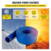 Discharge Hose 1-1/2 in. Dia x 105 ft. PVC Fabric Lay Flat Hose with Clamps Heavy Duty Backwash Drain Hose Burst-Proof
