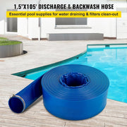 Discharge Hose 1-1/2 in. Dia x 105 ft. PVC Fabric Lay Flat Hose with Clamps Heavy Duty Backwash Drain Hose Burst-Proof
