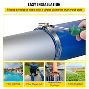 Discharge Hose 1-1/2 in. Dia x 105 ft. PVC Fabric Lay Flat Hose with Clamps Heavy Duty Backwash Drain Hose Burst-Proof