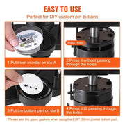 Button Maker Machine, 1/1.25/2.28 in. (25/32/58 mm) 3 in. 1 Pin Maker, Installation-Free Badge Punch Kit