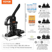 Button Maker Machine, 1/1.25/2.28 in. (25/32/58 mm) 3 in. 1 Pin Maker, Installation-Free Badge Punch Kit