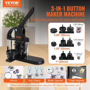 Button Maker Machine, 1/1.25/2.28 in. (25/32/58 mm) 3 in. 1 Pin Maker, Installation-Free Badge Punch Kit