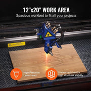 50-Watt CO2 Laser Engraver 12 x 20 in. 19.7 IPS Laser Cutter Machine with 2-Way Pass Air Assist for Wood Acrylic Fabric