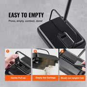 Carpet Sweeper, 7.87 in. Sweeping Paths, Floor Sweeper Manual Non Electric, 300 ml Dustbin Capacity with Comb